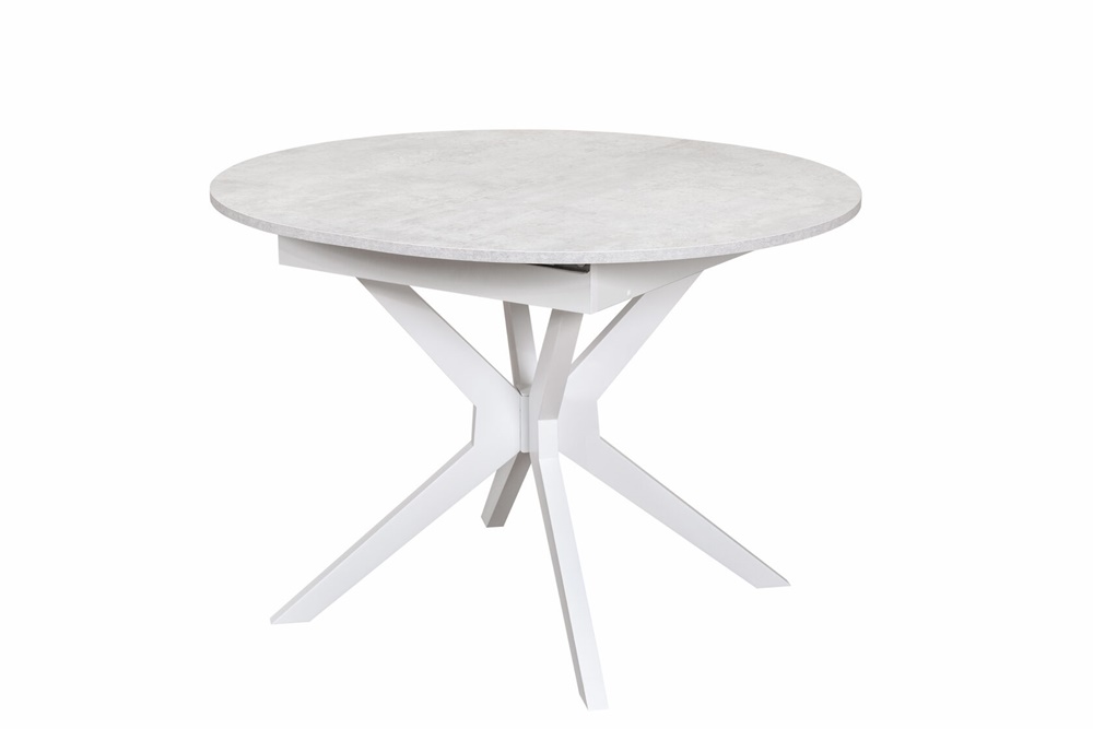 Круглый стол на крестообразной деревянной опоре, цвет: бетон лайт + белый